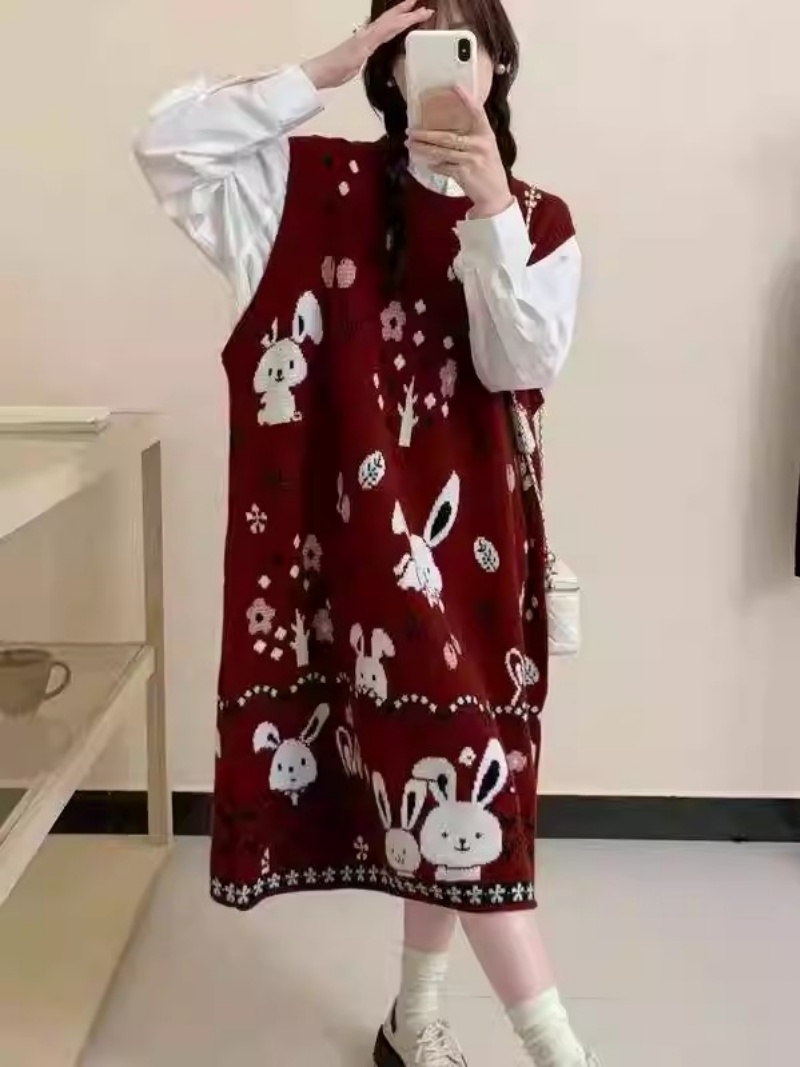 Winter Clothing Trends 2025 Women'S - Lazy Cartoon Sweater Vest Dress 2025