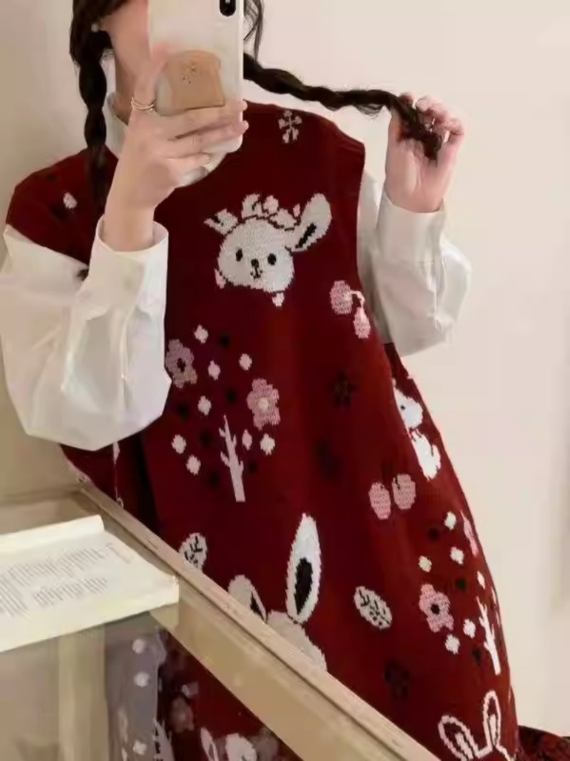 Lazy Cartoon Sweater Vest Dres - Winter Clothing Trends 2025 Women'S recension och pris