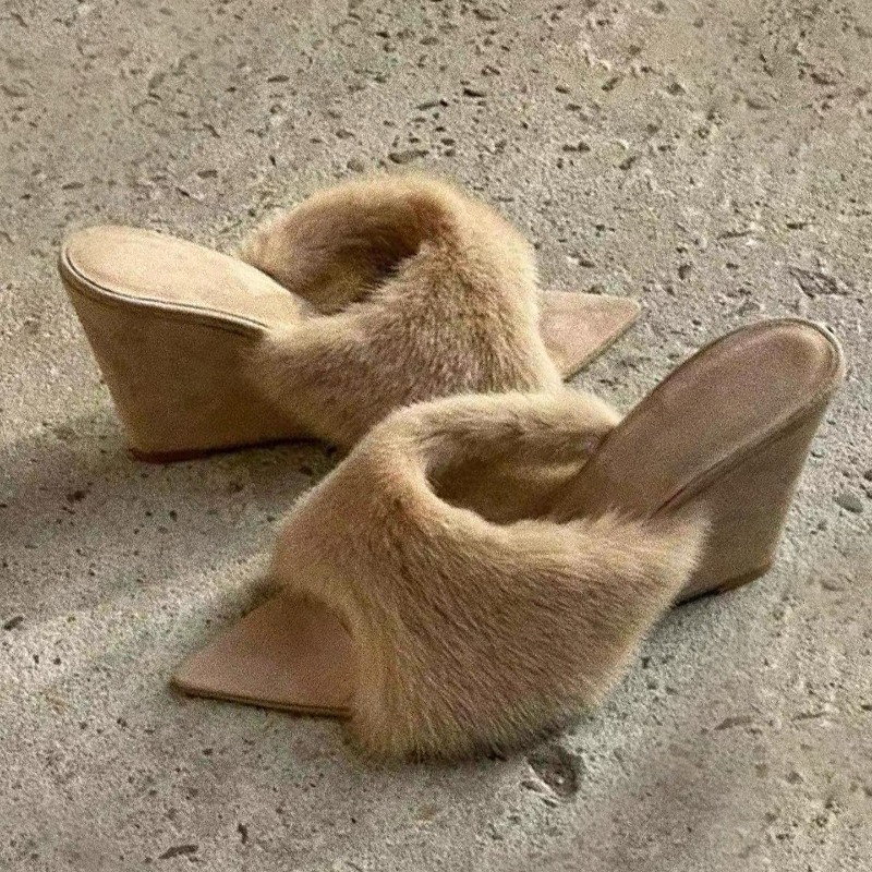 Fluffy Women Slippers Wedges P - Winter Clothing Clearance Sale recension och pris